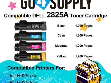 Compatible (BK 3,000 Yield, C M Y 2,500 Yield) Dell 2825 set combo Black 593-BBOW N7DWF Cyan 593-BBOX P3HJK Magenta 593-BBOY 5PG7P Yellow 593-BBOZ 3P7C4 Toner Cartridge Replacement for H625cdw H825cdw S2825cdn Printer For Sale