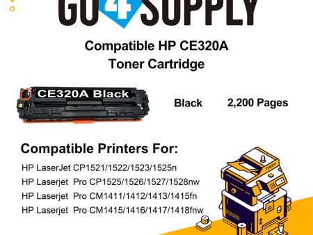 Compatible HP Black CE320A Toner Cartridge Used for HP LaserJet CP1521 1522 1523 1525n; Pro CP1525 1526 1527 1528nw; Pro CM1411 1412 1413 1415fn; Pro CM1415 1416 1417 1418fnw Printer Cheap