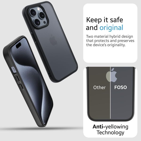 iPhone 15 Pro Max (FOSO) Royal Shock Proof Back Cover Case | (TPU+PC) - (Matte Black) Online Hot Sale