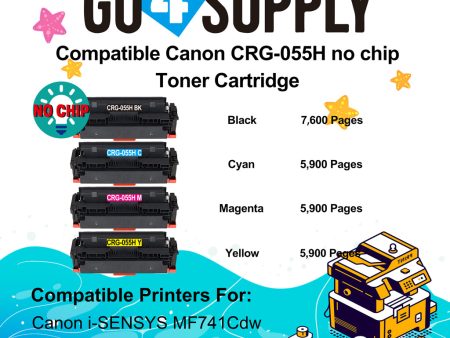 Compatible (High-Yield Page) CANON CRG055H (BCMY, NO CHIP) Set Combo CRG-055H Toner Cartridge Used for Canon i-SENSYS MF741Cdw;  i-SENSYS MF745Cdw;  i-SENSYS MG743Cx Online