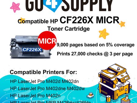 Compatible (High Yield) HP Micr Toner Cartridge CF226X 226X Used for LaserJet Pro MFP M426dw M426fdn M426fdw; LaserJet Pro M402dn M402n M402dw M402d Printers Sale