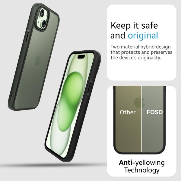 iPhone 15 Plus (FOSO) Skin Shock Proof Back Cover Case | (PC+TPU) - Matte Black For Sale