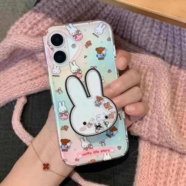 Cute Bunny Pattern Silicon Designer Case for iPhone With Magsafe Holder Online now