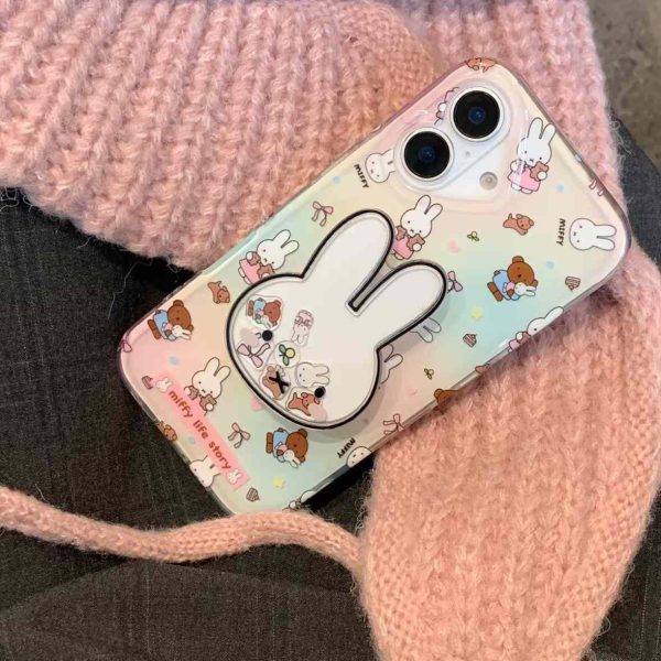 Cute Bunny Pattern Silicon Designer Case for iPhone With Magsafe Holder Online now