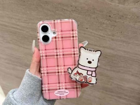 Checkered Abstract Silicon Case for iPhone With Cute Dog Holder For Cheap