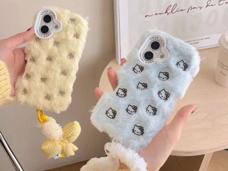 Kitty And Bow Pattern Plush Case for iPhone With Cute Charm Online