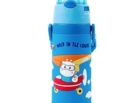 (PINKAH) 3D Cartoon Kids Bottle with Straw and Strap | Stainless Steel (500ML) - Blue on Sale