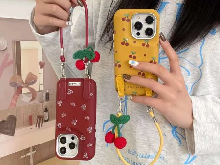 Cherry Pattern Leather Designer Case with Charm Holder for iPhone Sale