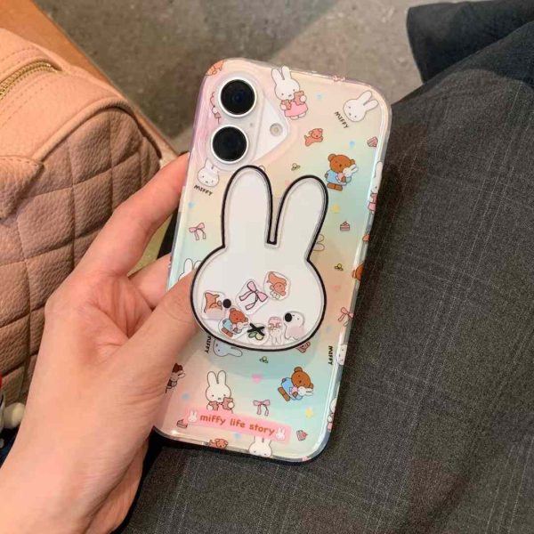 Cute Bunny Pattern Silicon Designer Case for iPhone With Magsafe Holder Online now