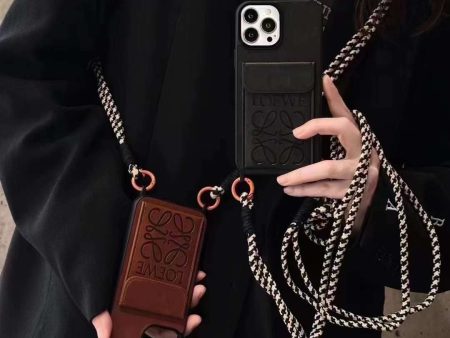 Luxury Branded Embossed Wallet Style iPhone Case With Sling Chain For Sale